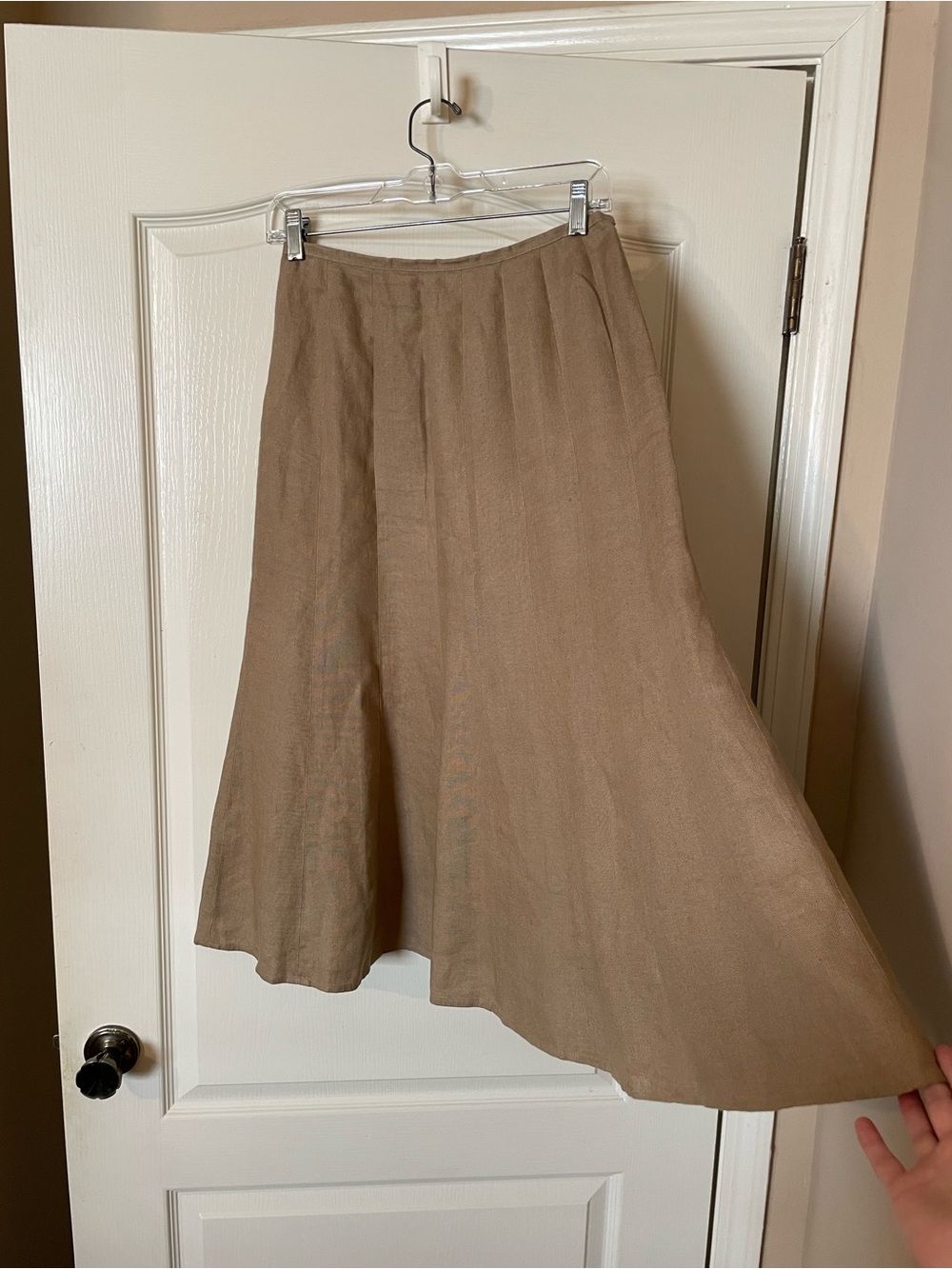 Talbots Petites Irish Linen Midi Skirt Tan A-Line Full Sweep Side Zip Size 2 VTG - Picture 3 of 8